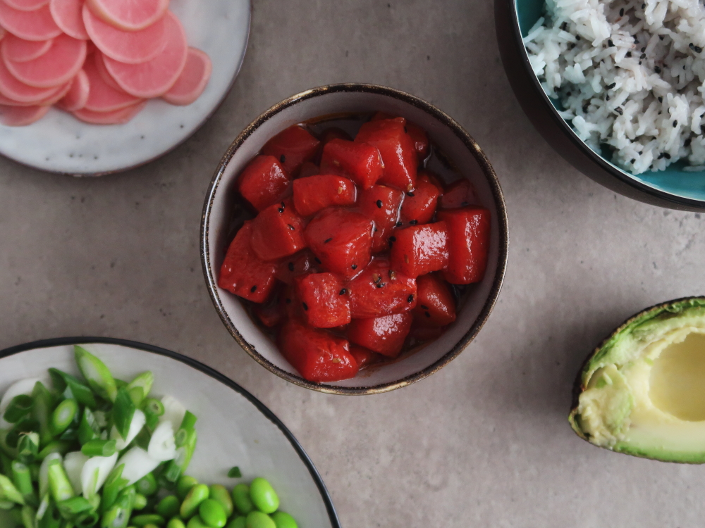 Vegan Poke Bowls With Watermelon Tuna